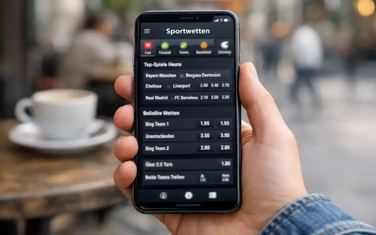 Hand hält Smartphone mit geöffneter Sport-App unterwegs