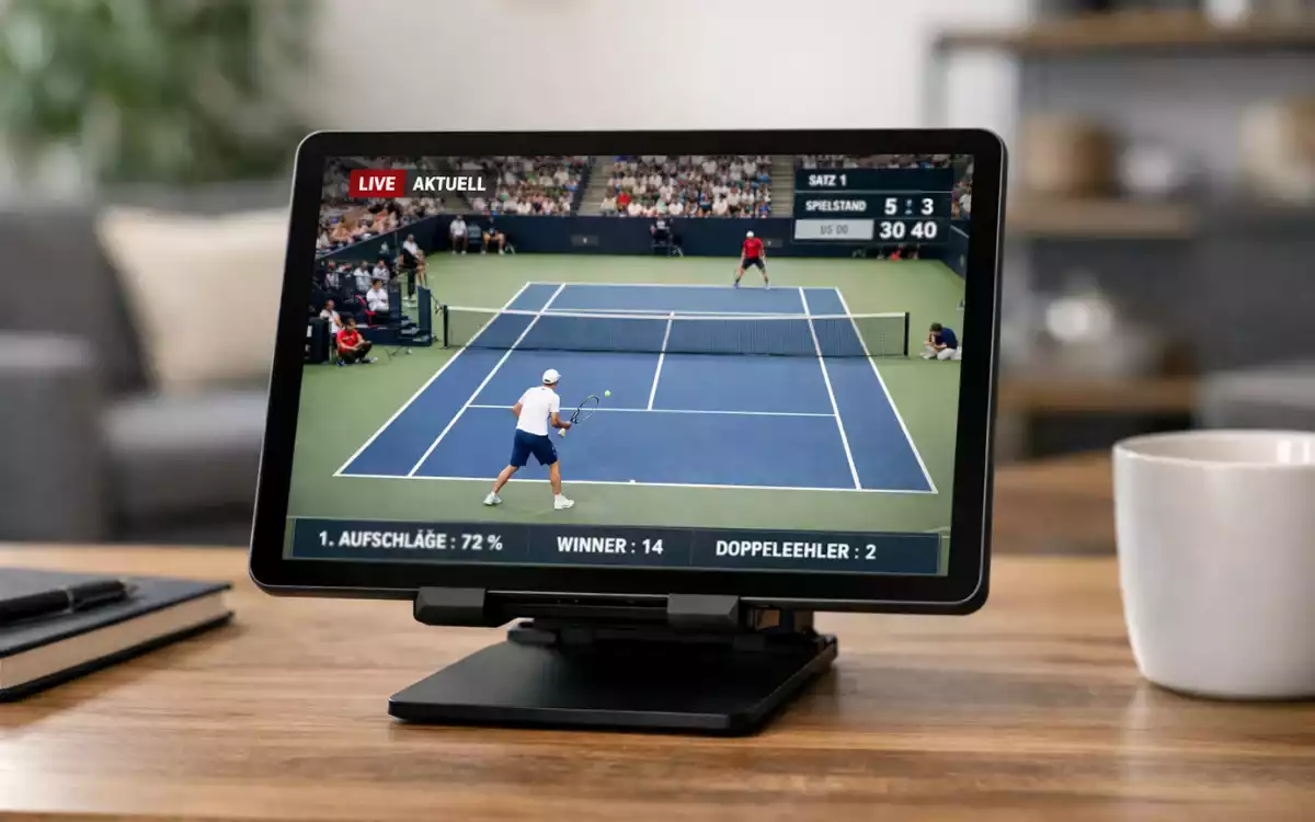 Tennismatch-Übertragung auf Tablet mit Live-Statistiken