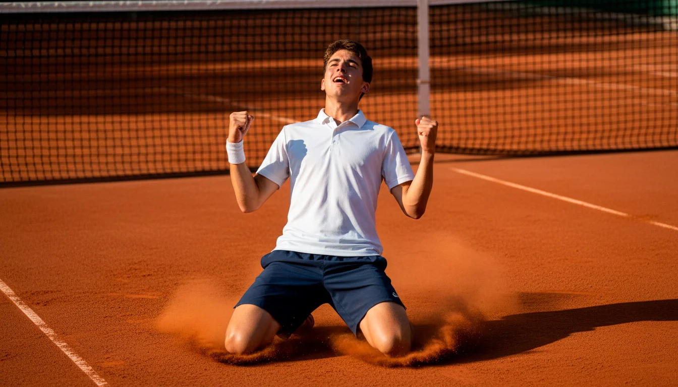 Unbekannter Tennisspieler feiert überraschenden Sieg auf dem Sandplatz