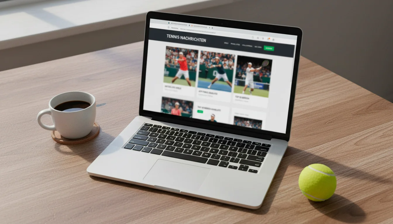 Person vergleicht mehrere Wettangebote auf einem Laptop neben einem Tennisball
